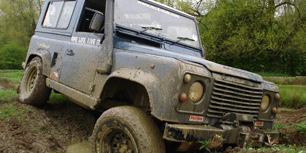 Land Rover tackling an off-road track